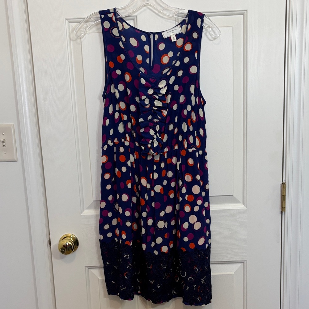 Moulinette Soeurs Anthropologie silk ruffle polka dot dress w/ lace hem Size 6